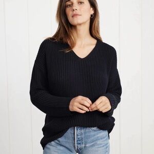 Jenni Kayne size S quiet luxury cotton cabin v-neck black sweater